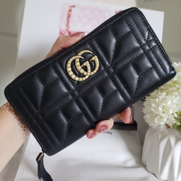 Authentic Pre-owned Gucci Marmont Pearl Quilted Long Wallet - Picture 3 of 12